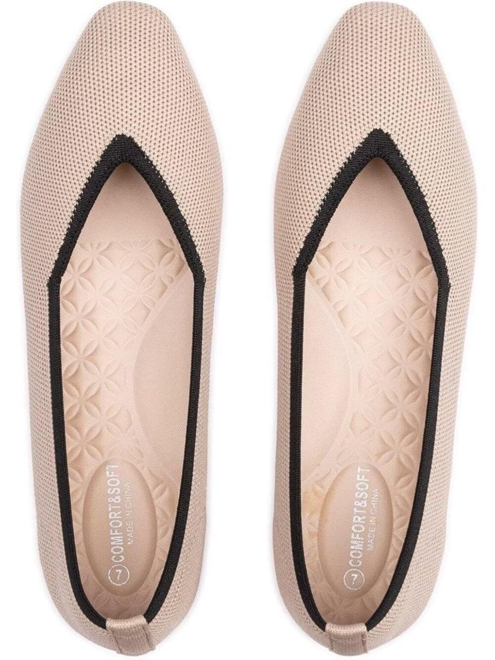 Women's Khaki Black Square Toe Knitted Flats Breathable Slip On Comfort Shoes